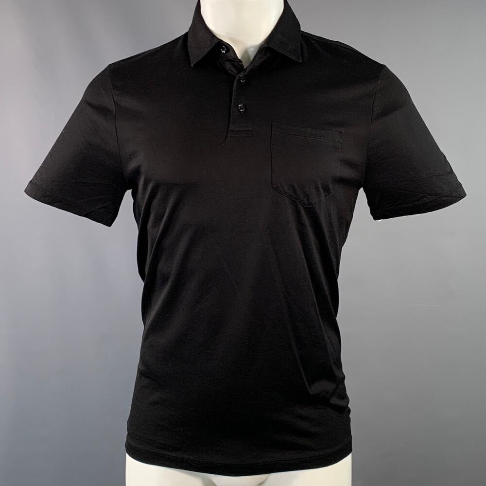REISS Size S Elliot Black Cotton One Pocket Polo